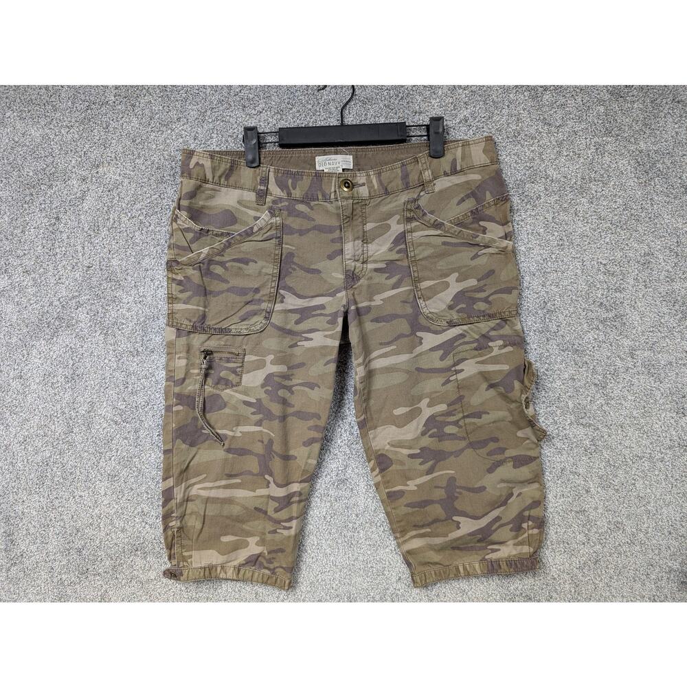 Old Navy Cargo Pants Womens 12 Brown Camo Cropped Twill Capri Utility Casual